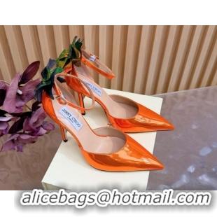 Stylish Jimmy Choo Marja Pumps 10cm in Patent Leather with Flower Orange 0207019 2026