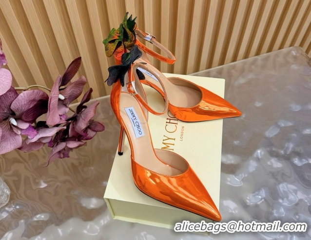Stylish Jimmy Choo Marja Pumps 10cm in Patent Leather with Flower Orange 0207019 2026