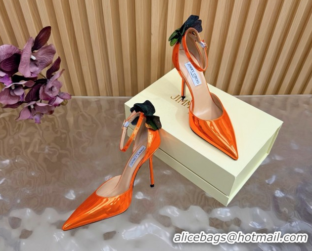 Stylish Jimmy Choo Marja Pumps 10cm in Patent Leather with Flower Orange 0207019 2026