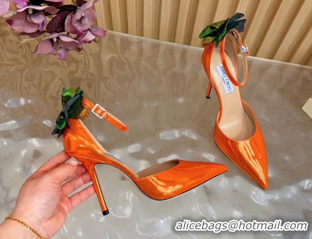 Stylish Jimmy Choo Marja Pumps 10cm in Patent Leather with Flower Orange 0207019 2026