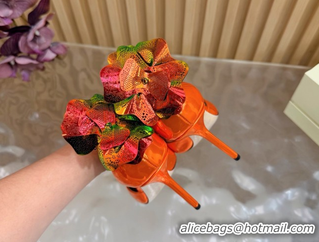 Stylish Jimmy Choo Marja Pumps 10cm in Patent Leather with Flower Orange 0207019 2026