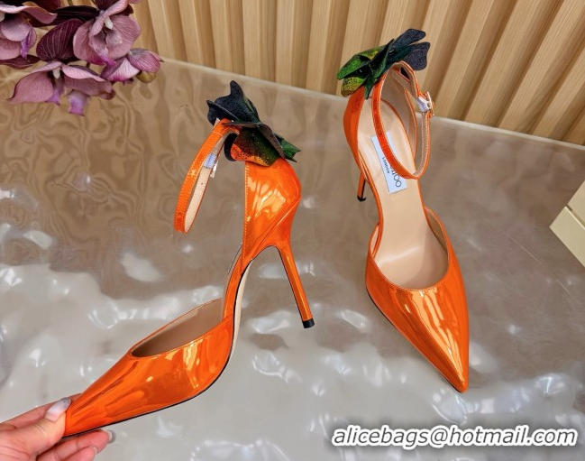 Stylish Jimmy Choo Marja Pumps 10cm in Patent Leather with Flower Orange 0207019 2026