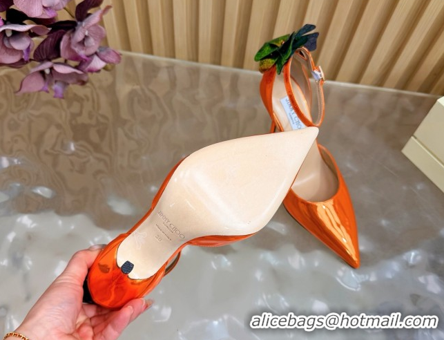 Stylish Jimmy Choo Marja Pumps 10cm in Patent Leather with Flower Orange 0207019 2026