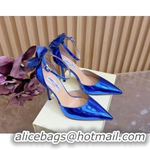 Stylish Jimmy Choo Marja Pumps 10cm in Patent Leather with Flower Blue 0207020 2026