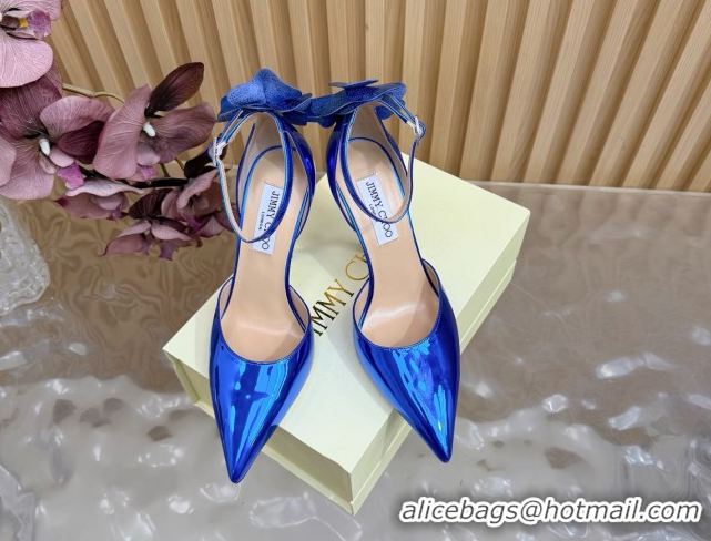 Stylish Jimmy Choo Marja Pumps 10cm in Patent Leather with Flower Blue 0207020 2026