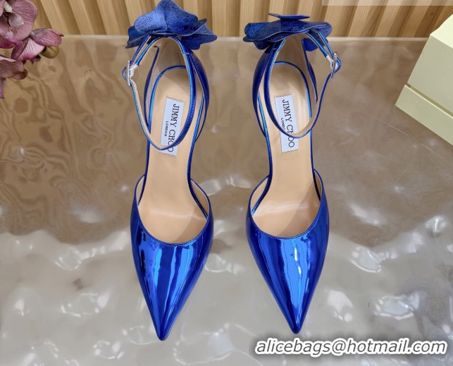 Stylish Jimmy Choo Marja Pumps 10cm in Patent Leather with Flower Blue 0207020 2026