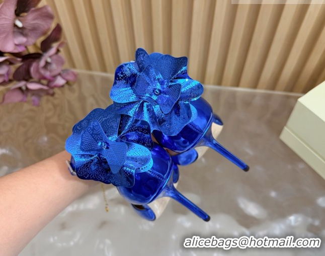 Stylish Jimmy Choo Marja Pumps 10cm in Patent Leather with Flower Blue 0207020 2026