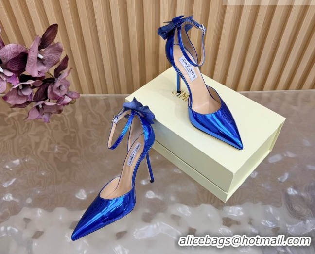 Stylish Jimmy Choo Marja Pumps 10cm in Patent Leather with Flower Blue 0207020 2026