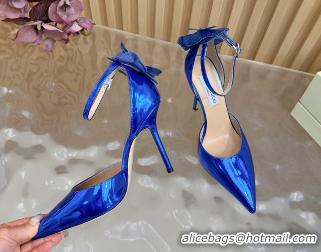 Stylish Jimmy Choo Marja Pumps 10cm in Patent Leather with Flower Blue 0207020 2026