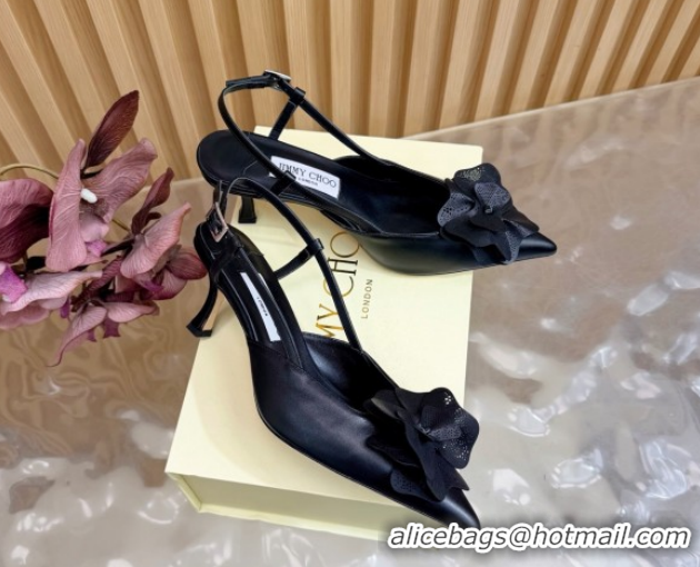 Best Product Jimmy Choo Mimmi Sling Back Pumps 6.5cm in Calfskin Leather with Flower Black 0207021 2026