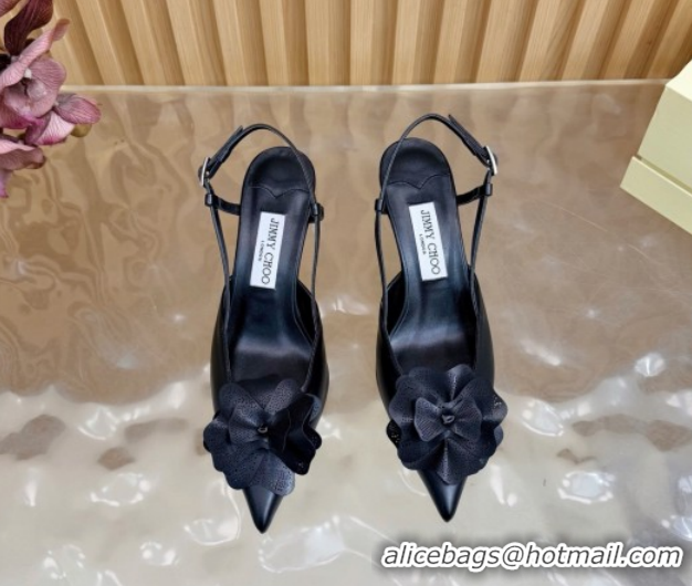 Best Product Jimmy Choo Mimmi Sling Back Pumps 6.5cm in Calfskin Leather with Flower Black 0207021 2026
