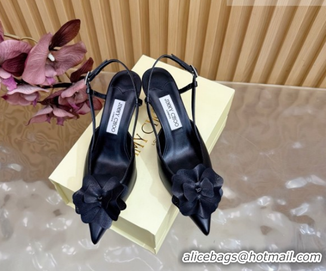 Best Product Jimmy Choo Mimmi Sling Back Pumps 6.5cm in Calfskin Leather with Flower Black 0207021 2026