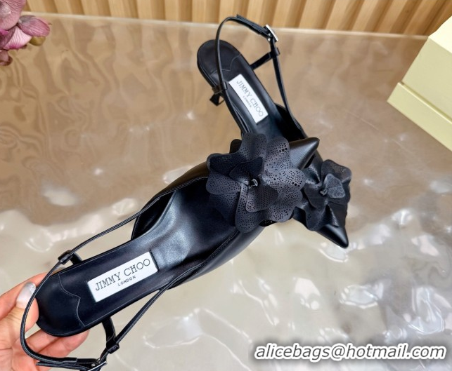 Best Product Jimmy Choo Mimmi Sling Back Pumps 6.5cm in Calfskin Leather with Flower Black 0207021 2026