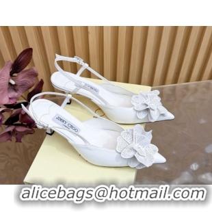 Good Quality Jimmy Choo Mimmi Sling Back Pumps 6.5cm in Calfskin Leather with Flower White 0207022 2026