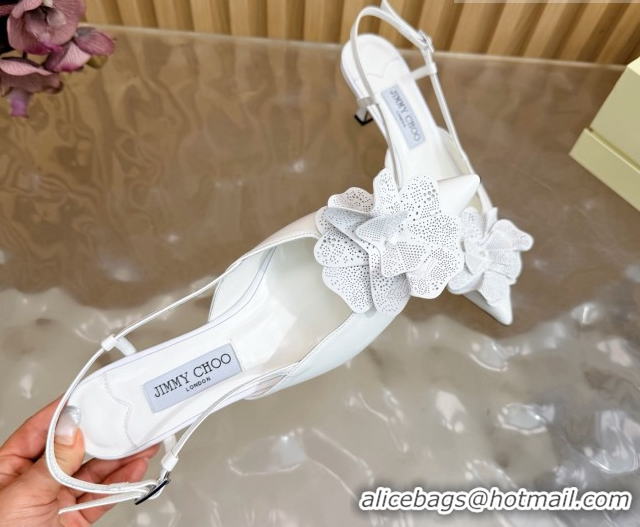 Good Quality Jimmy Choo Mimmi Sling Back Pumps 6.5cm in Calfskin Leather with Flower White 0207022 2026