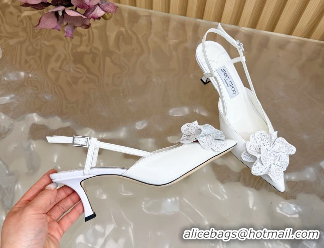 Good Quality Jimmy Choo Mimmi Sling Back Pumps 6.5cm in Calfskin Leather with Flower White 0207022 2026