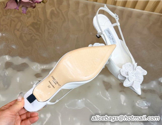 Good Quality Jimmy Choo Mimmi Sling Back Pumps 6.5cm in Calfskin Leather with Flower White 0207022 2026