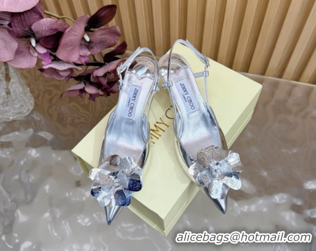 Sophisticated Jimmy Choo Mimmi Sling Back Pumps 6.5cm in Patent Leather with Flower Silver 0207023 2026