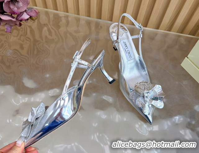 Sophisticated Jimmy Choo Mimmi Sling Back Pumps 6.5cm in Patent Leather with Flower Silver 0207023 2026