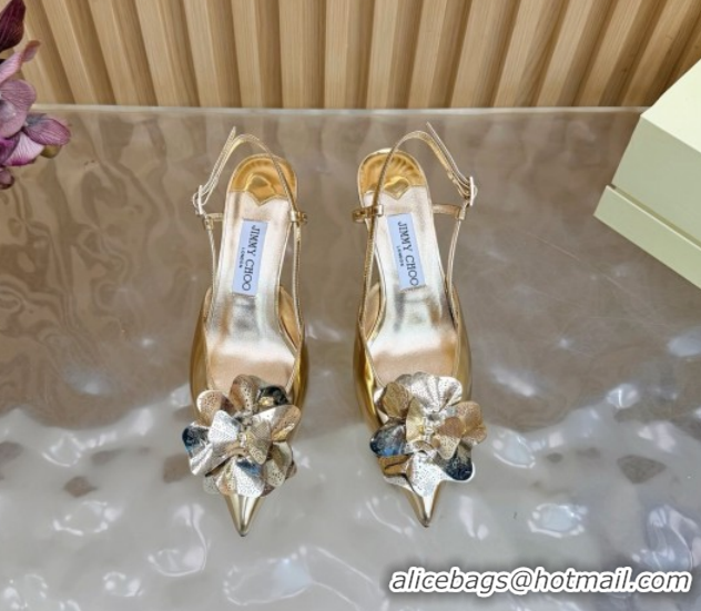Perfect Jimmy Choo Mimmi Sling Back Pumps 6.5cm in Patent Leather with Flower Gold 0207024 2026