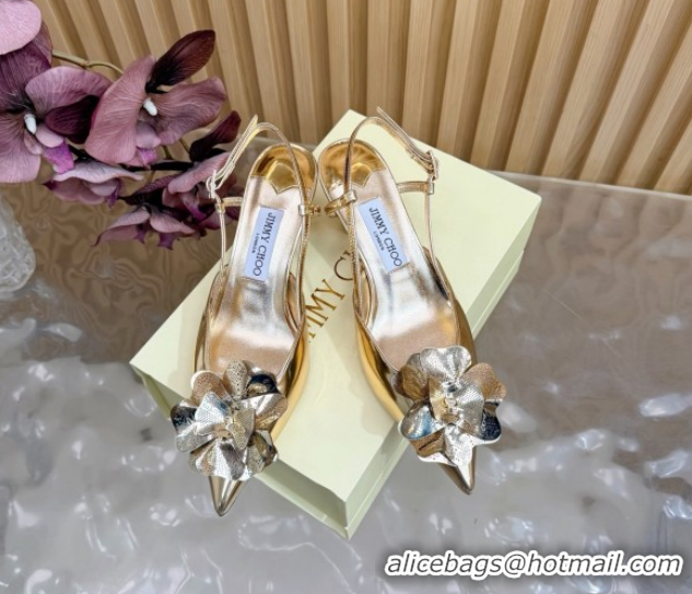 Perfect Jimmy Choo Mimmi Sling Back Pumps 6.5cm in Patent Leather with Flower Gold 0207024 2026