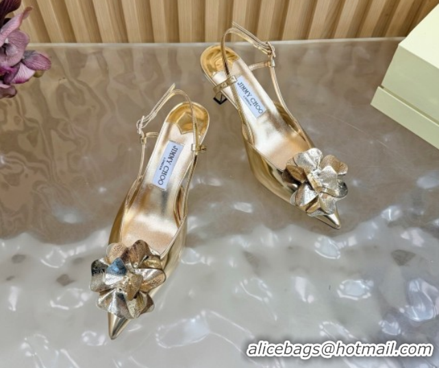 Perfect Jimmy Choo Mimmi Sling Back Pumps 6.5cm in Patent Leather with Flower Gold 0207024 2026
