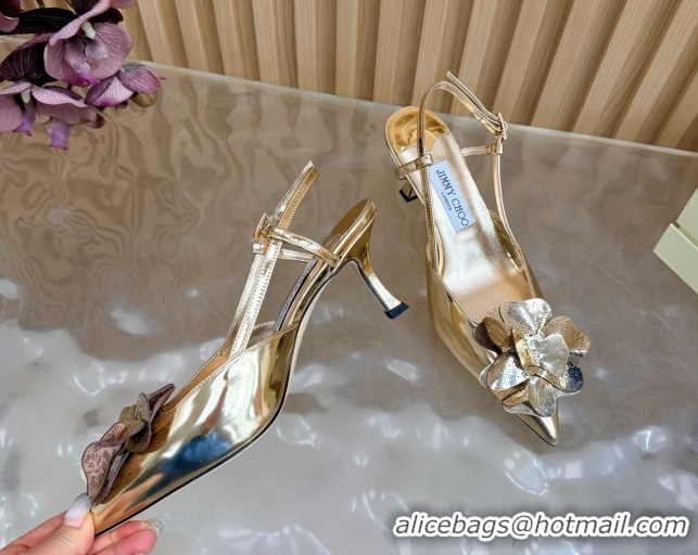 Perfect Jimmy Choo Mimmi Sling Back Pumps 6.5cm in Patent Leather with Flower Gold 0207024 2026