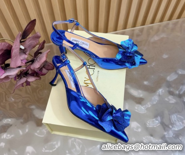 Low Price Jimmy Choo Mimmi Sling Back Pumps 6.5cm in Patent Leather with Flower Blue 0207026 2026