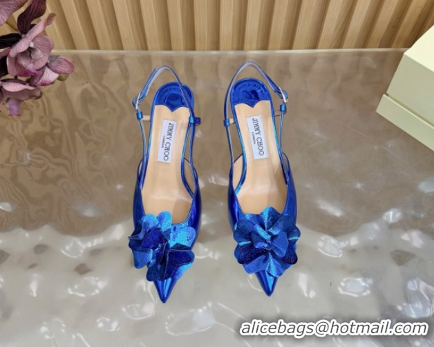 Low Price Jimmy Choo Mimmi Sling Back Pumps 6.5cm in Patent Leather with Flower Blue 0207026 2026