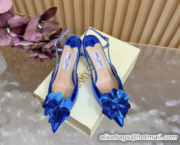 Low Price Jimmy Choo Mimmi Sling Back Pumps 6.5cm in Patent Leather with Flower Blue 0207026 2026