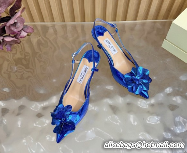 Low Price Jimmy Choo Mimmi Sling Back Pumps 6.5cm in Patent Leather with Flower Blue 0207026 2026