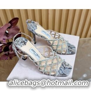Duplicate Jimmy Choo Snakeskin Print and Strass Heel Sandals 9cm JC020701 Grey 2026