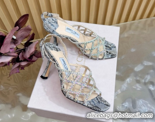 Duplicate Jimmy Choo Snakeskin Print and Strass Heel Sandals 9cm JC020701 Grey 2026