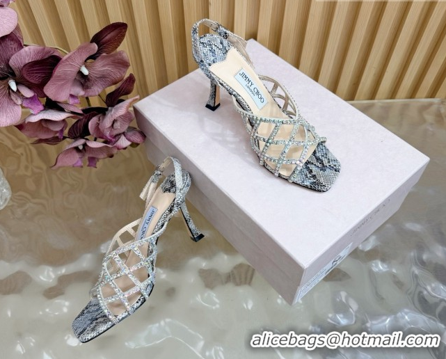 Duplicate Jimmy Choo Snakeskin Print and Strass Heel Sandals 9cm JC020701 Grey 2026