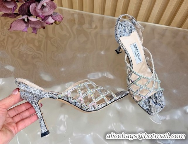 Duplicate Jimmy Choo Snakeskin Print and Strass Heel Sandals 9cm JC020701 Grey 2026