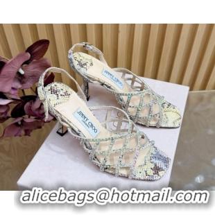 Buy Discount Jimmy Choo Snakeskin Print and Strass Heel Sandals 9cm JC020701 Yellow 2026