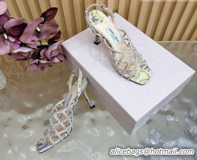 Buy Discount Jimmy Choo Snakeskin Print and Strass Heel Sandals 9cm JC020701 Yellow 2026