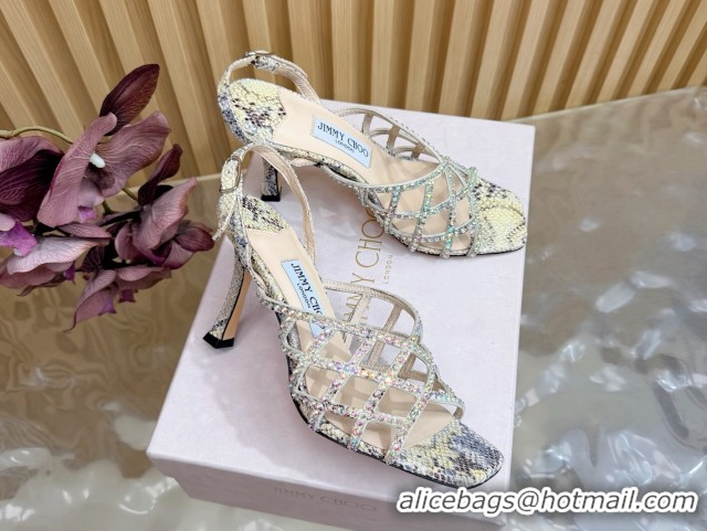 Buy Discount Jimmy Choo Snakeskin Print and Strass Heel Sandals 9cm JC020701 Yellow 2026