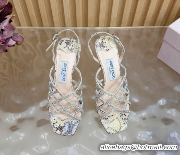 Buy Discount Jimmy Choo Snakeskin Print and Strass Heel Sandals 9cm JC020701 Yellow 2026