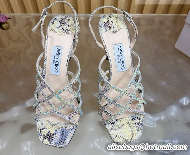 Buy Discount Jimmy Choo Snakeskin Print and Strass Heel Sandals 9cm JC020701 Yellow 2026