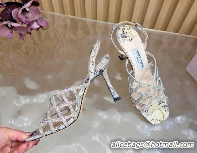 Buy Discount Jimmy Choo Snakeskin Print and Strass Heel Sandals 9cm JC020701 Yellow 2026