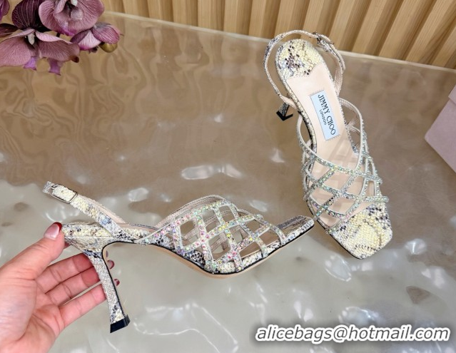 Buy Discount Jimmy Choo Snakeskin Print and Strass Heel Sandals 9cm JC020701 Yellow 2026