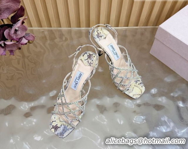 Buy Discount Jimmy Choo Snakeskin Print and Strass Heel Sandals 9cm JC020701 Yellow 2026