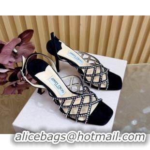 Best Price Jimmy Choo Suede and Strass Heel Sandals 9cm JC020701 Black 2026