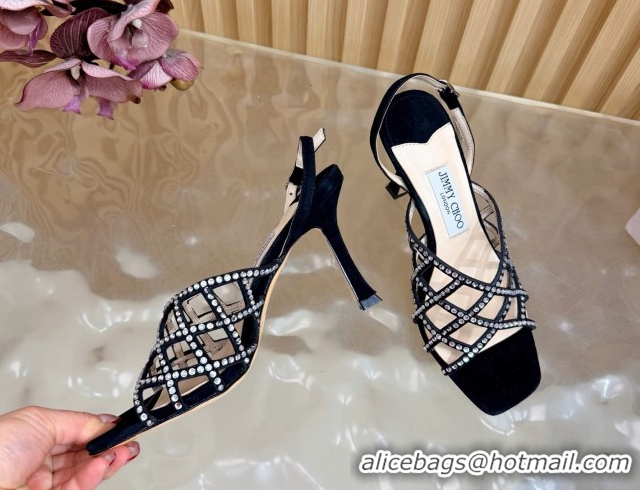Best Price Jimmy Choo Suede and Strass Heel Sandals 9cm JC020701 Black 2026