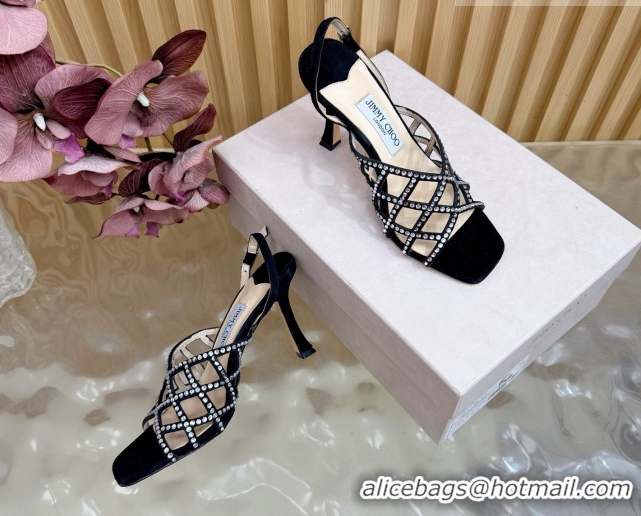 Best Price Jimmy Choo Suede and Strass Heel Sandals 9cm JC020701 Black 2026