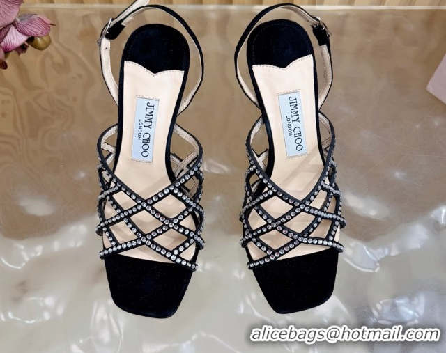 Best Price Jimmy Choo Suede and Strass Heel Sandals 9cm JC020701 Black 2026