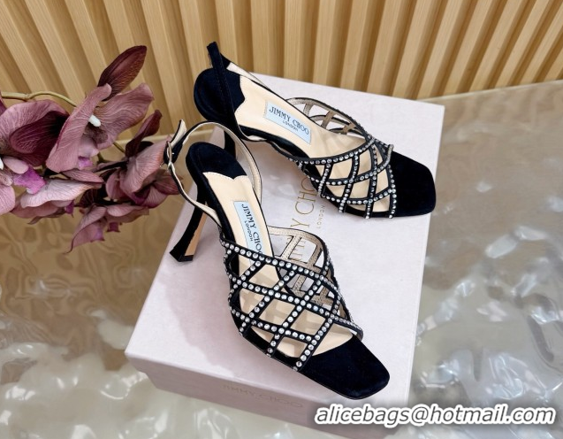 Best Price Jimmy Choo Suede and Strass Heel Sandals 9cm JC020701 Black 2026