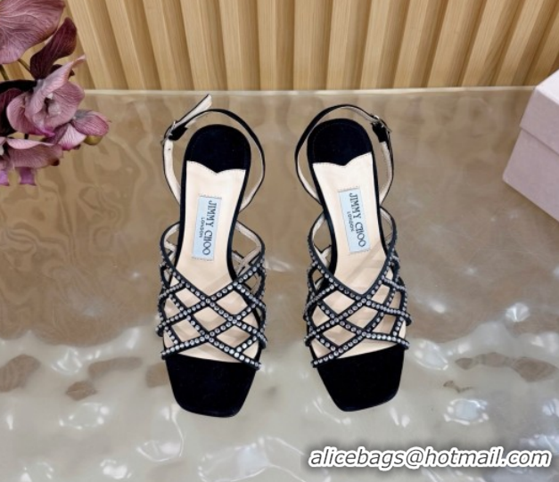 Best Price Jimmy Choo Suede and Strass Heel Sandals 9cm JC020701 Black 2026