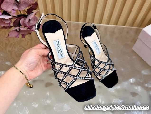 Best Price Jimmy Choo Suede and Strass Heel Sandals 9cm JC020701 Black 2026